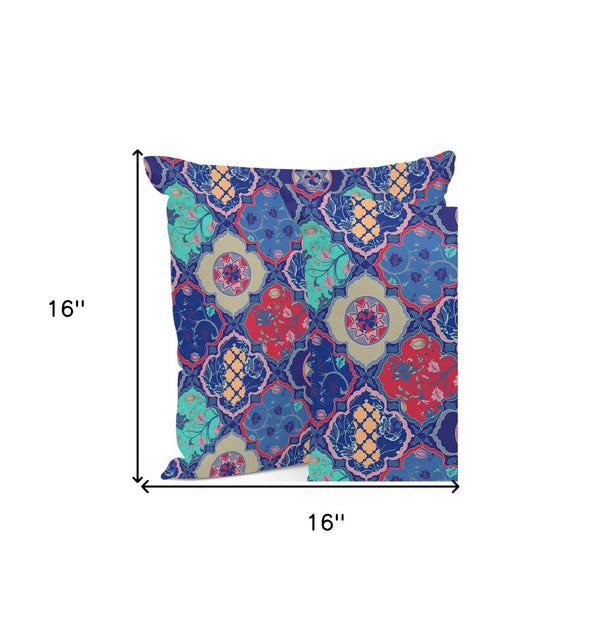 HomeRoots Set of Three 16" X 16" Botanical Throw Pillows in Soothing Blue & Green for Indoor/Outdoor Use 535918