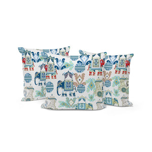 HomeRoots Set of Three Stylish 16" Blue & White Elephant Abstract Throw Pillows for Indoor & Outdoor Use 535919