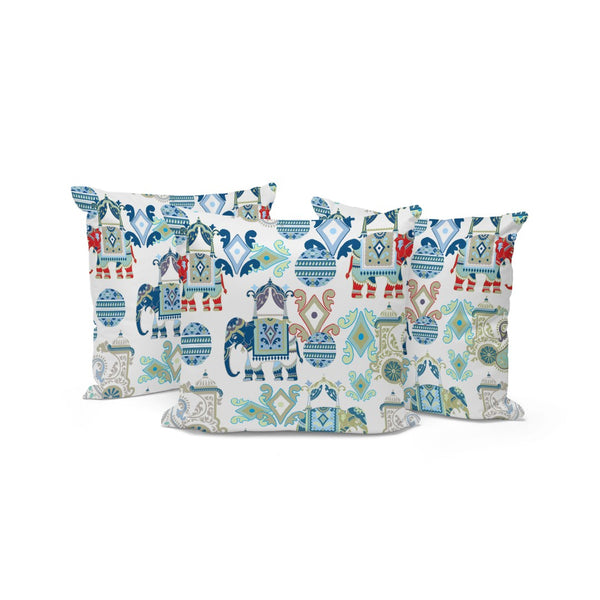 HomeRoots Set of Three Stylish 16" Blue & White Elephant Abstract Throw Pillows for Indoor & Outdoor Use 535919