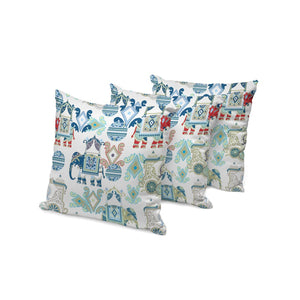 HomeRoots Set of Three Stylish 16" Blue & White Elephant Abstract Throw Pillows for Indoor & Outdoor Use 535919