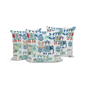 HomeRoots Set of Three Stylish 16" Blue & White Elephant Abstract Throw Pillows for Indoor & Outdoor Use 535919