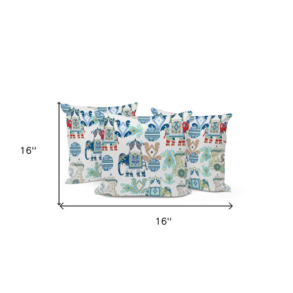 HomeRoots Set of Three Stylish 16" Blue & White Elephant Abstract Throw Pillows for Indoor & Outdoor Use 535919