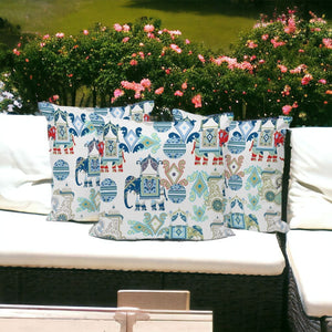 HomeRoots Set of Three Stylish 16" Blue & White Elephant Abstract Throw Pillows for Indoor & Outdoor Use 535919