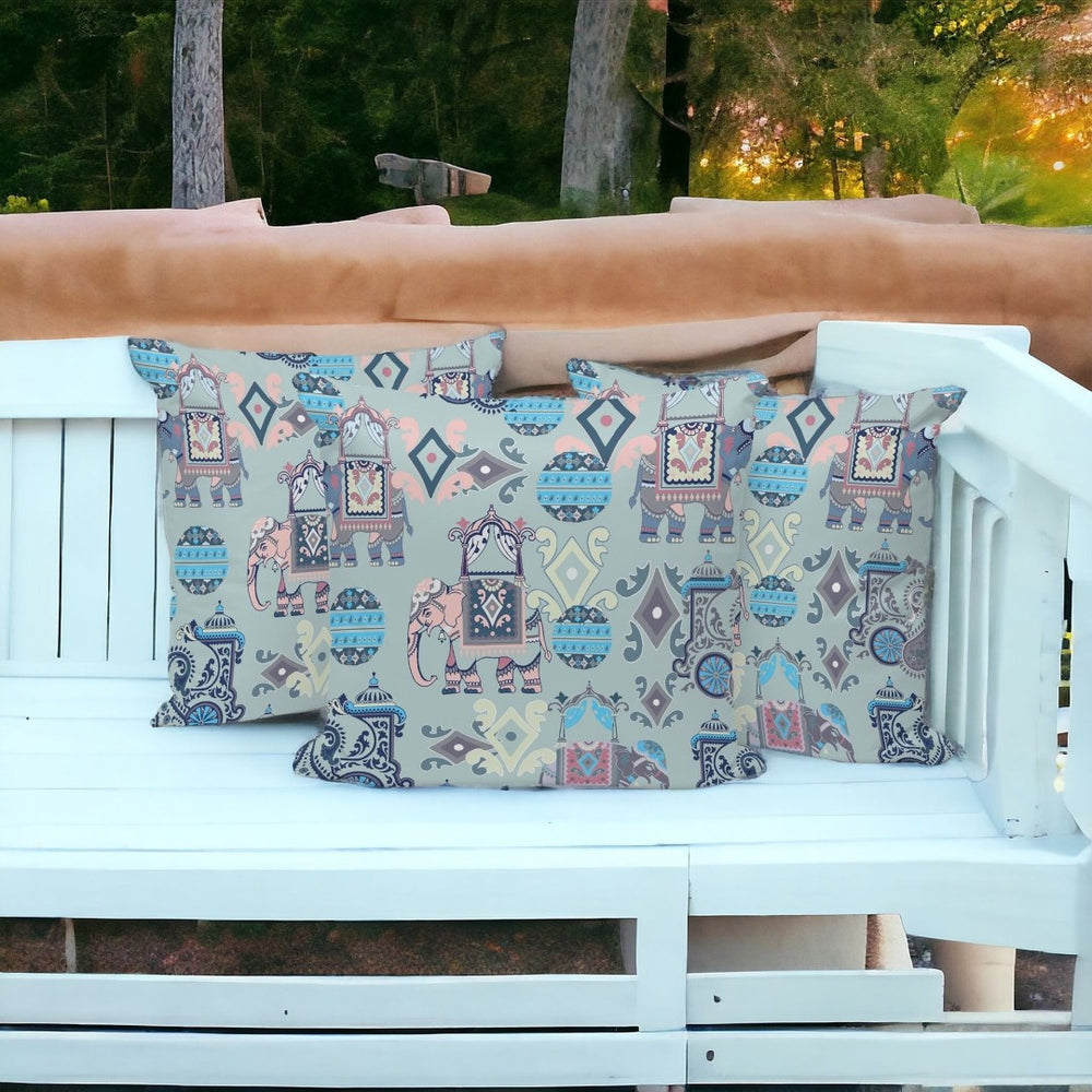 HomeRoots Set of Three 16" Gray and Pink Elephant Abstract Throw Pillows for Indoor & Outdoor Elegance 535920