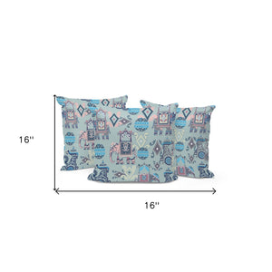 HomeRoots Set of Three 16" Gray and Pink Elephant Abstract Throw Pillows for Indoor & Outdoor Elegance 535920