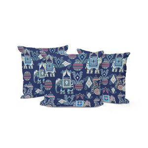 HomeRoots Set of Three Stylish 16" Blue & Gray Elephant Abstract Throw Pillows for Indoor/Outdoor Comfort 535921