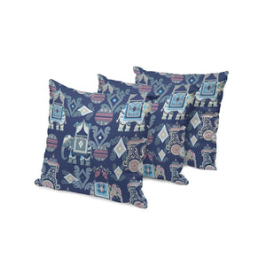 HomeRoots Set of Three Stylish 16" Blue & Gray Elephant Abstract Throw Pillows for Indoor/Outdoor Comfort 535921
