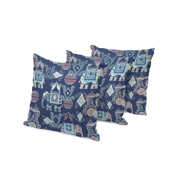 HomeRoots Set of Three Stylish 16" Blue & Gray Elephant Abstract Throw Pillows for Indoor/Outdoor Comfort 535921