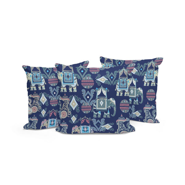 HomeRoots Set of Three Stylish 16" Blue & Gray Elephant Abstract Throw Pillows for Indoor/Outdoor Comfort 535921