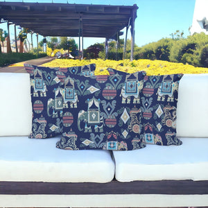 HomeRoots Set of Three Stylish 16" Blue & Gray Elephant Abstract Throw Pillows for Indoor/Outdoor Comfort 535921