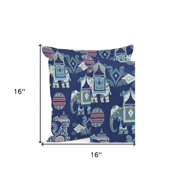 HomeRoots Set of Three Stylish 16" Blue & Gray Elephant Abstract Throw Pillows for Indoor/Outdoor Comfort 535921