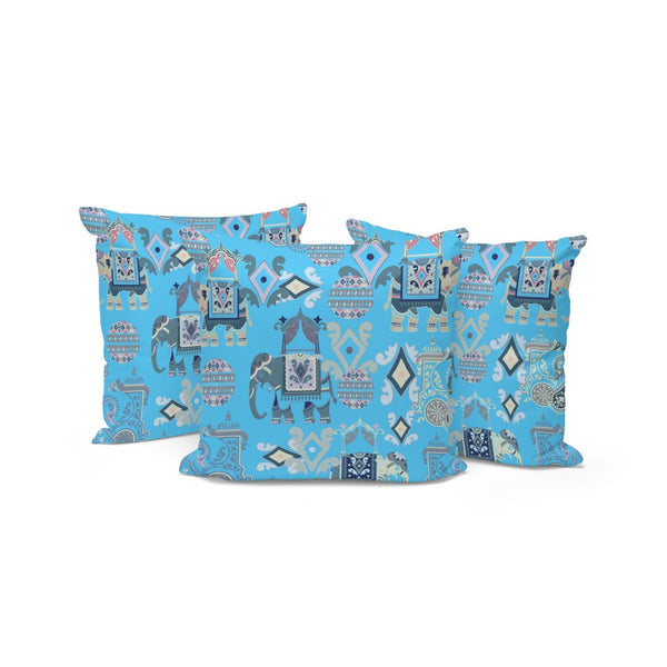 HomeRoots Set of Three 16" Blue and Gray Elephant Throw Pillows for Indoor and Outdoor Stylish Comfort 535922