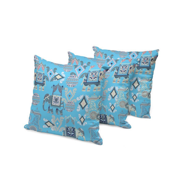 HomeRoots Set of Three 16" Blue and Gray Elephant Throw Pillows for Indoor and Outdoor Stylish Comfort 535922