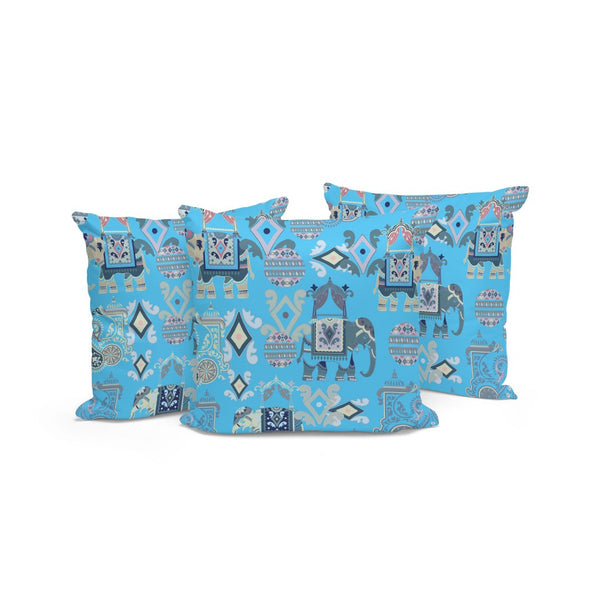 HomeRoots Set of Three 16" Blue and Gray Elephant Throw Pillows for Indoor and Outdoor Stylish Comfort 535922