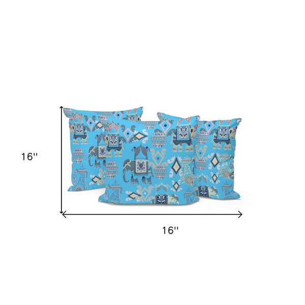HomeRoots Set of Three 16" Blue and Gray Elephant Throw Pillows for Indoor and Outdoor Stylish Comfort 535922