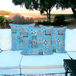 HomeRoots Set of Three 16" Blue and Gray Elephant Throw Pillows for Indoor and Outdoor Stylish Comfort 535922