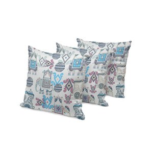 HomeRoots Set of Three 16" X 16" Beige and Blue Elephant Abstract Throw Pillows for Indoor & Outdoor Spaces 535923