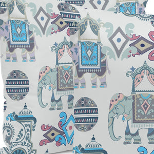 HomeRoots Set of Three 16" X 16" Beige and Blue Elephant Abstract Throw Pillows for Indoor & Outdoor Spaces 535923