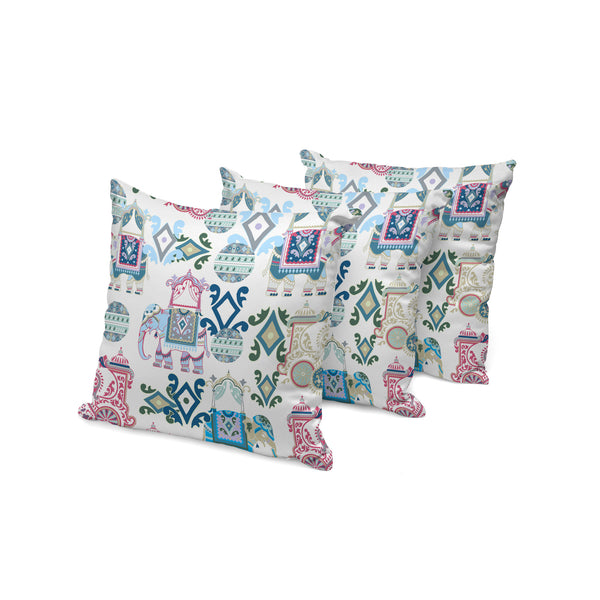 Homeroots Set Of Three 16" X 16" Pink And White Elephant Abstract Indoor Outdoor Throw Pillow  Polyester 535924