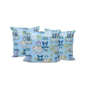HomeRoots Set of Three 16" Blue & White Elephant Abstract Throw Pillows for Stylish Indoor/Outdoor Decor 535925