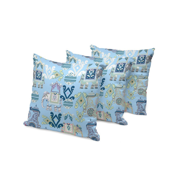 HomeRoots Set of Three 16" Blue & White Elephant Abstract Throw Pillows for Stylish Indoor/Outdoor Decor 535925