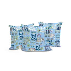 HomeRoots Set of Three 16" Blue & White Elephant Abstract Throw Pillows for Stylish Indoor/Outdoor Decor 535925