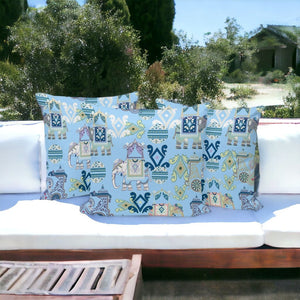 HomeRoots Set of Three 16" Blue & White Elephant Abstract Throw Pillows for Stylish Indoor/Outdoor Decor 535925