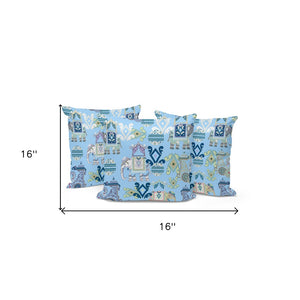 HomeRoots Set of Three 16" Blue & White Elephant Abstract Throw Pillows for Stylish Indoor/Outdoor Decor 535925