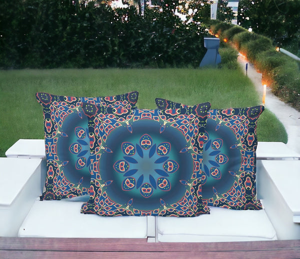 Homeroots Set Of Three 16" X 16" Blue And Pink Abstract Indoor Outdoor Throw  Polyester 535927