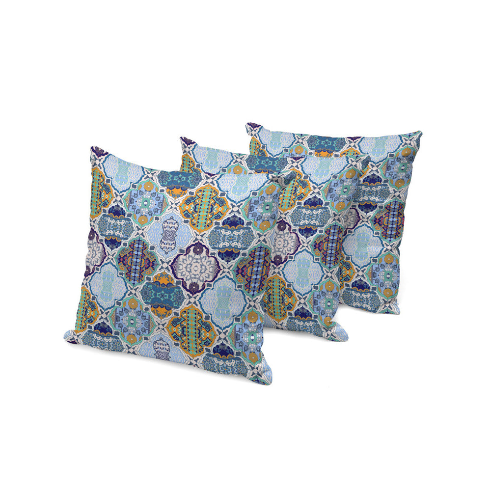 Homeroots Set Of Three 16" X 16" Blue And Orange Botanical Indoor Outdoor Throw Pillow  Polyester 535928