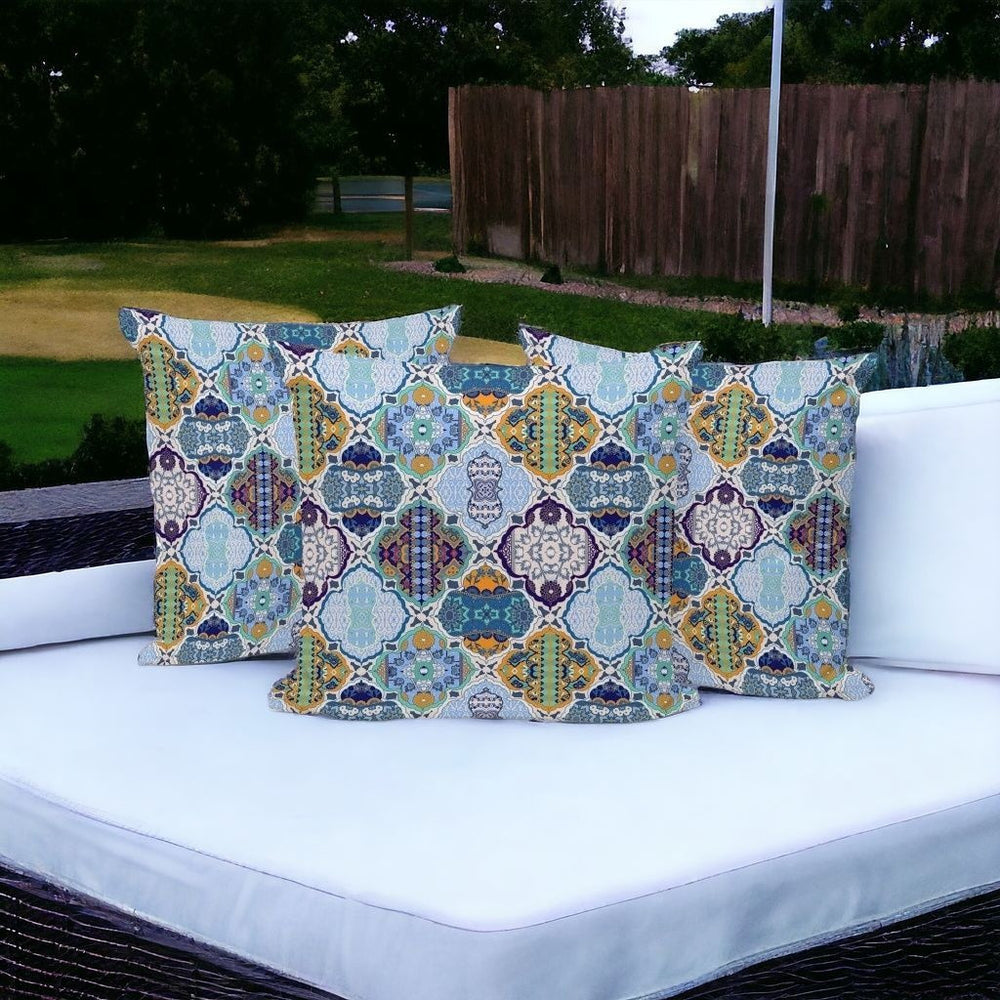 Homeroots Set Of Three 16" X 16" Blue And Orange Botanical Indoor Outdoor Throw Pillow  Polyester 535928