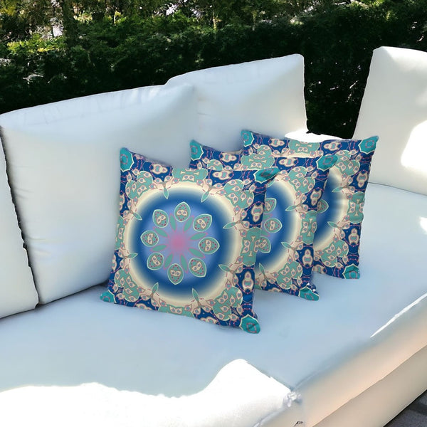 HomeRoots Set of Three 16" X 16" Blue and Green Abstract Throw Pillows for Stylish Indoor/Outdoor Decor 535929