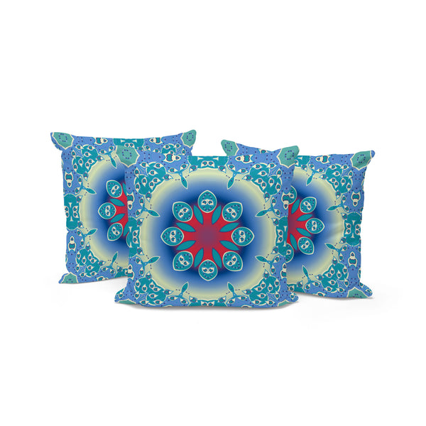 Homeroots Set Of Three Blue And Green Abstract Indoor Outdoor Throw Pillow  Polyester 535930