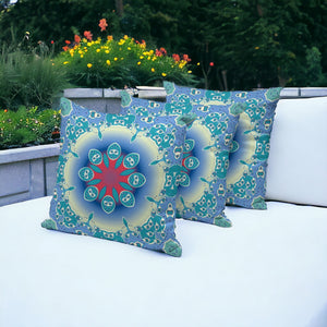 Homeroots Set Of Three Blue And Green Abstract Indoor Outdoor Throw Pillow  Polyester 535930