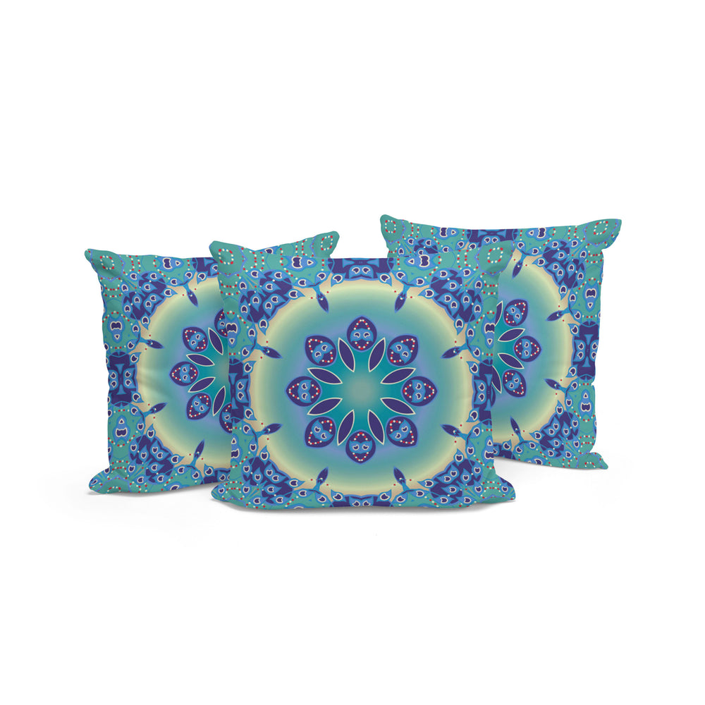 Homeroots Set Of Three Blue And Purple Abstract Indoor Outdoor Throw Pillow  Polyester 535933