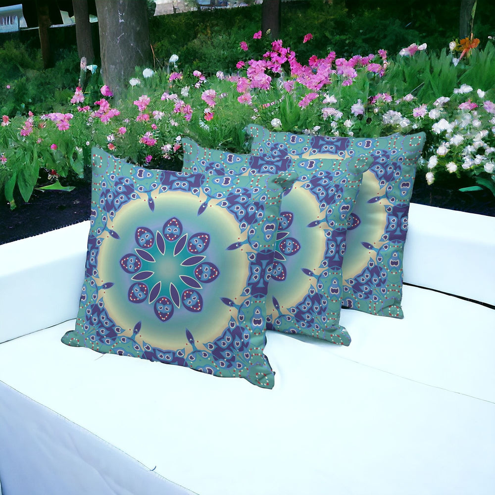 Homeroots Set Of Three Blue And Purple Abstract Indoor Outdoor Throw Pillow  Polyester 535933