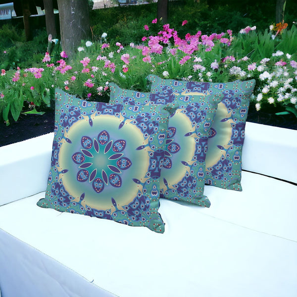 Homeroots Set Of Three Blue And Purple Abstract Indoor Outdoor Throw Pillow  Polyester 535933