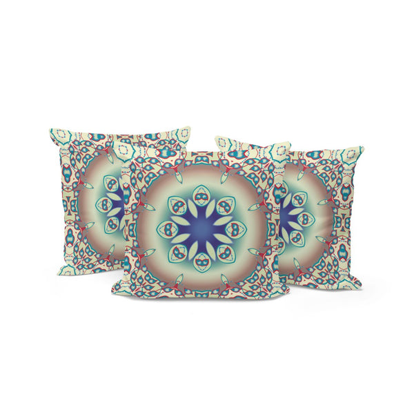 HomeRoots Set of Three 16" X 16" Beige & Blue Abstract Throw Pillows for Stylish Indoor & Outdoor Decor 535934