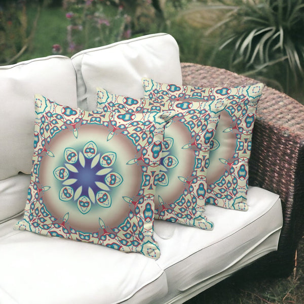 HomeRoots Set of Three 16" X 16" Beige & Blue Abstract Throw Pillows for Stylish Indoor & Outdoor Decor 535934