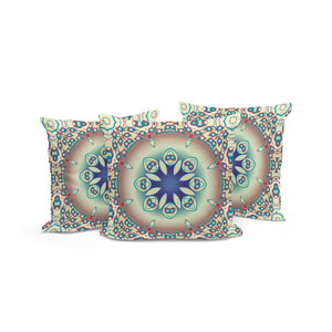 HomeRoots Set of Three 16" X 16" Beige & Blue Abstract Throw Pillows for Stylish Indoor & Outdoor Decor 535934
