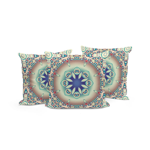 HomeRoots Set of Three 16" X 16" Beige & Blue Abstract Throw Pillows for Stylish Indoor & Outdoor Decor 535934