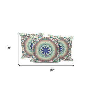 HomeRoots Set of Three 16" X 16" Beige & Blue Abstract Throw Pillows for Stylish Indoor & Outdoor Decor 535934
