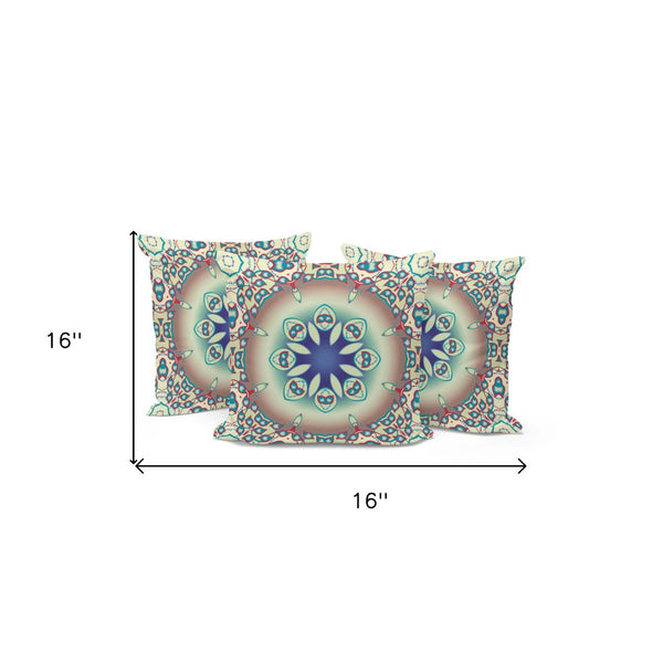 HomeRoots Set of Three 16" X 16" Beige & Blue Abstract Throw Pillows for Stylish Indoor & Outdoor Decor 535934