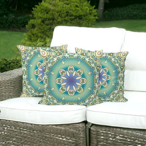 HomeRoots Set of Three 16" X 16" Beige and Green Abstract Throw Pillows for Indoor/Outdoor Style & Comfort 535935