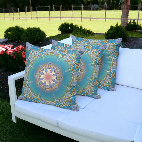 HomeRoots Set of Three 16" Blue & Green Abstract Throw Pillows for Indoor/Outdoor Comfort & Style Upgrade 535936