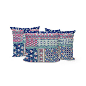 Homeroots Set Of Three 16" X 16" Blue And Pink Botanical Indoor Outdoor Throw Pillow  Polyester 535938