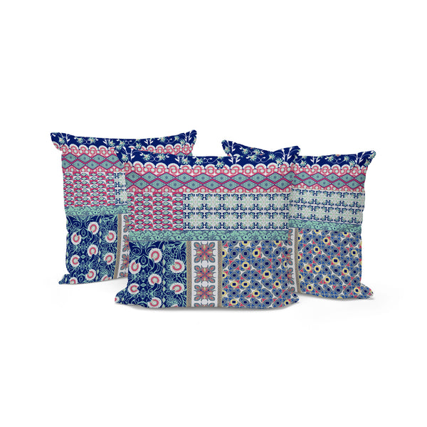 Homeroots Set Of Three 16" X 16" Blue And Pink Botanical Indoor Outdoor Throw Pillow  Polyester 535938