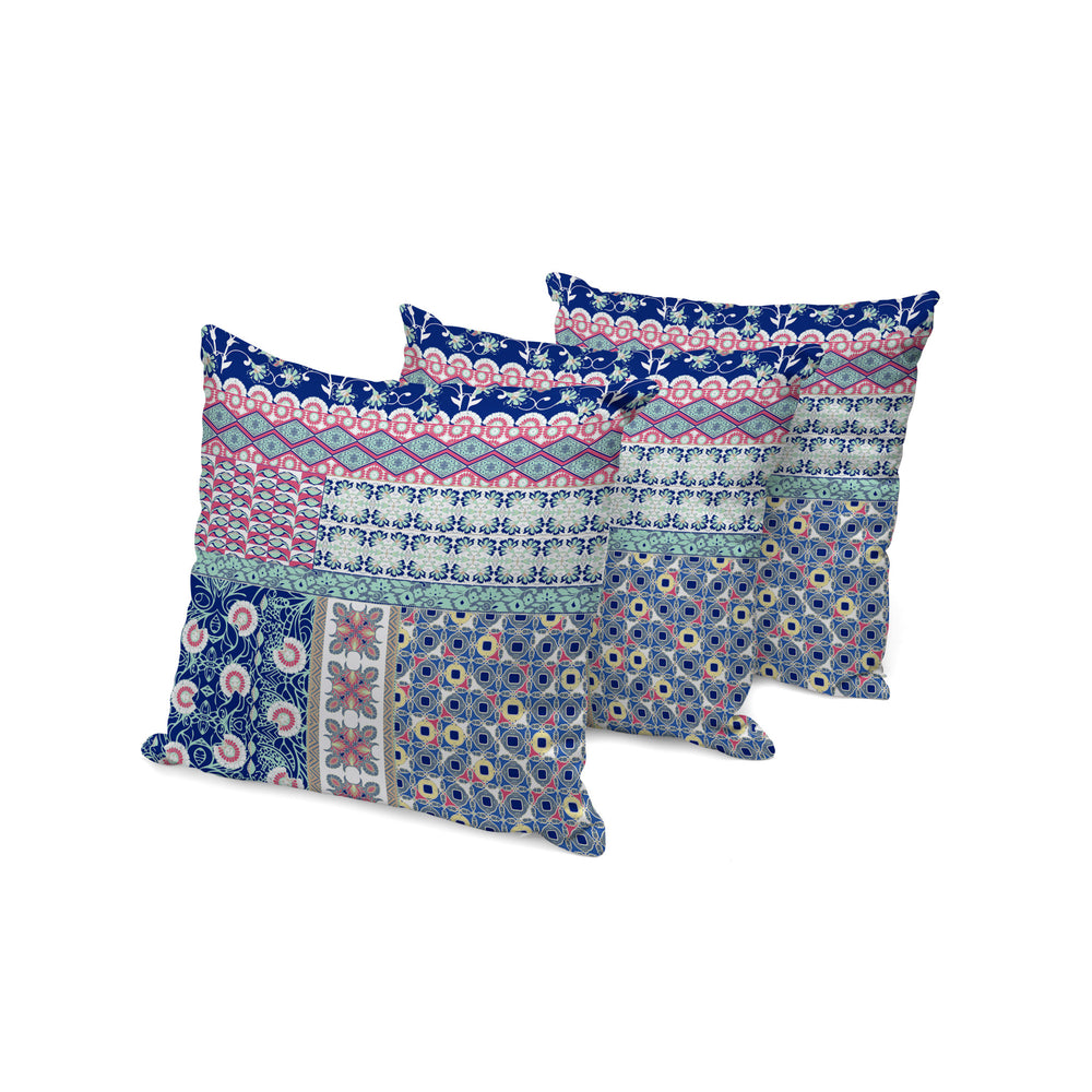 Homeroots Set Of Three 16" X 16" Blue And Pink Botanical Indoor Outdoor Throw Pillow  Polyester 535938