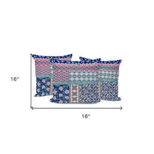 Homeroots Set Of Three 16" X 16" Blue And Pink Botanical Indoor Outdoor Throw Pillow  Polyester 535938