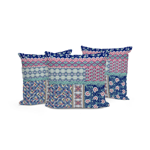 Homeroots Set Of Three 16" X 16" Blue And Pink Botanical Indoor Outdoor Throw Pillow  Polyester 535938